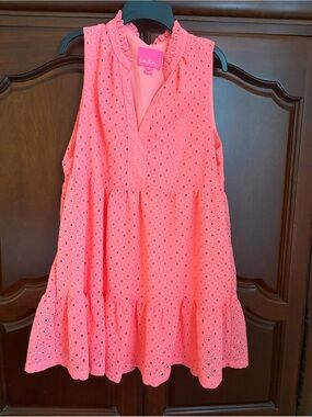 Lilly Pulitzer Coral-Pink (Bright Pink)Ruffled Tunic